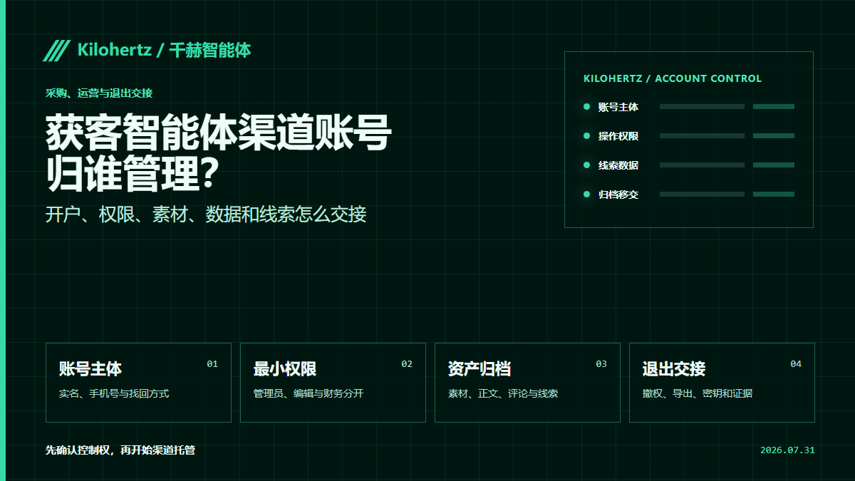 获客智能体渠道账号归谁管理?开户、权限、素材和线索怎样交接封面