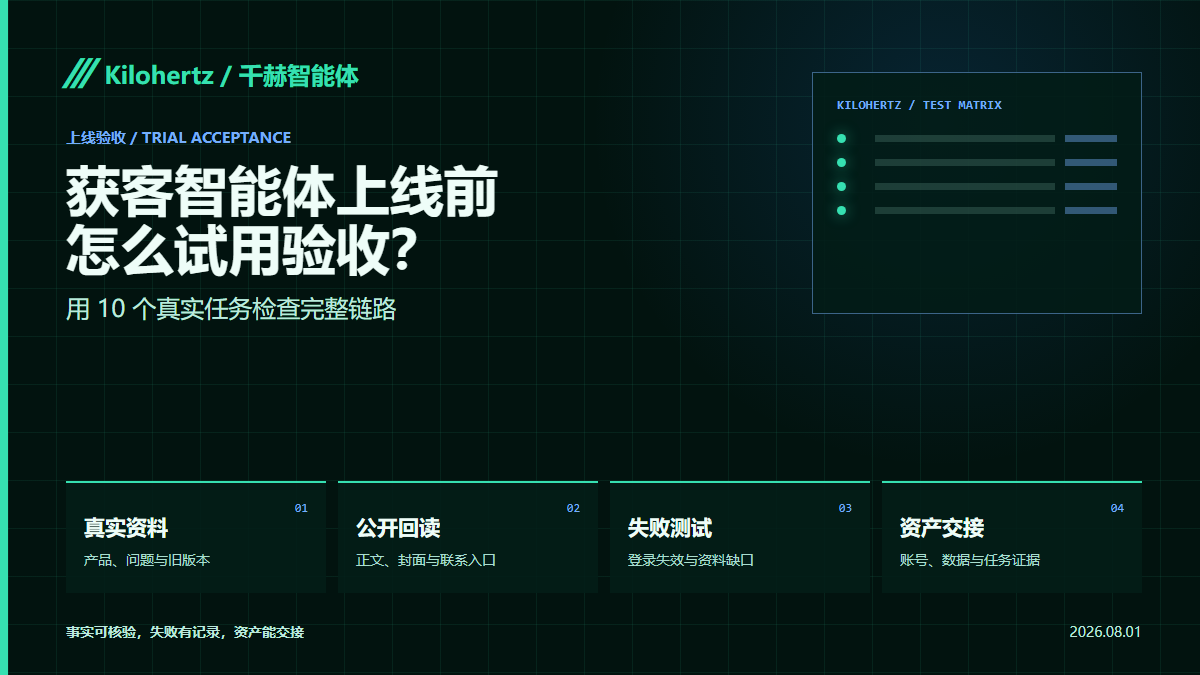 获客智能体上线前怎么试用验收？用 10 个真实任务检查内容、发布和线索链路封面
